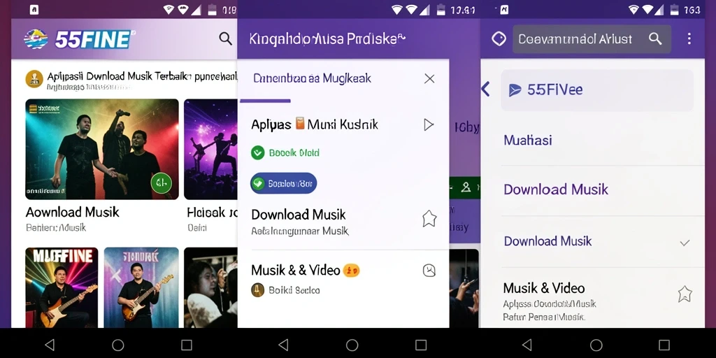 Tampilan antarmuka 55FIVE dengan fitur download musik yang mudah digunakan.