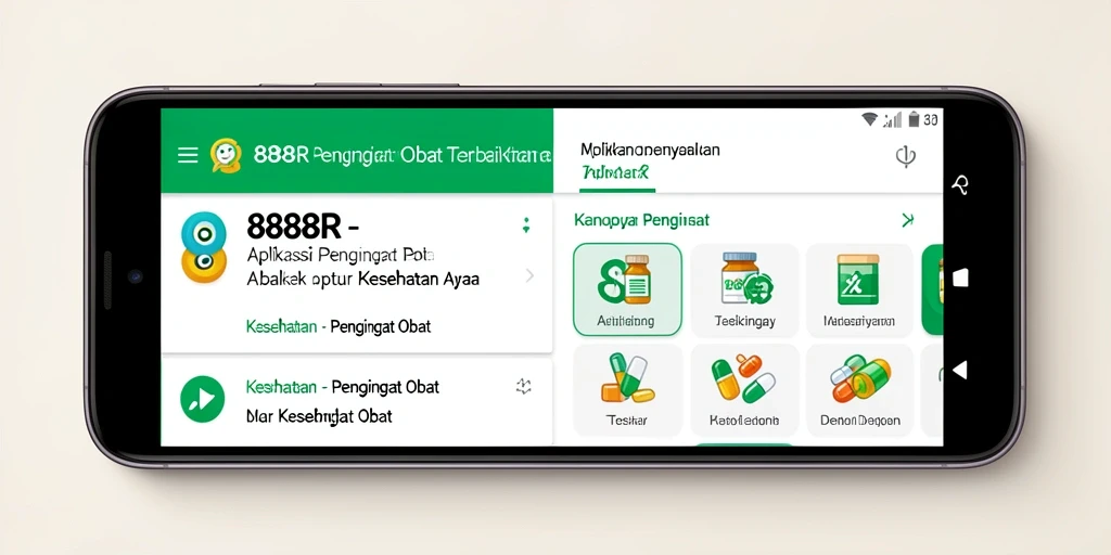 Antarmuka pengguna aplikasi 888R yang menampilkan fungsi pengingat obat.