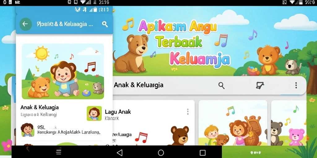Antarmuka aplikasi 9SL menampilkan lagu anak yang ceria dan interaktif.