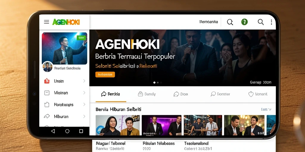 Antarmuka AGENHOKI yang menampilkan berita selebriti terbaru.