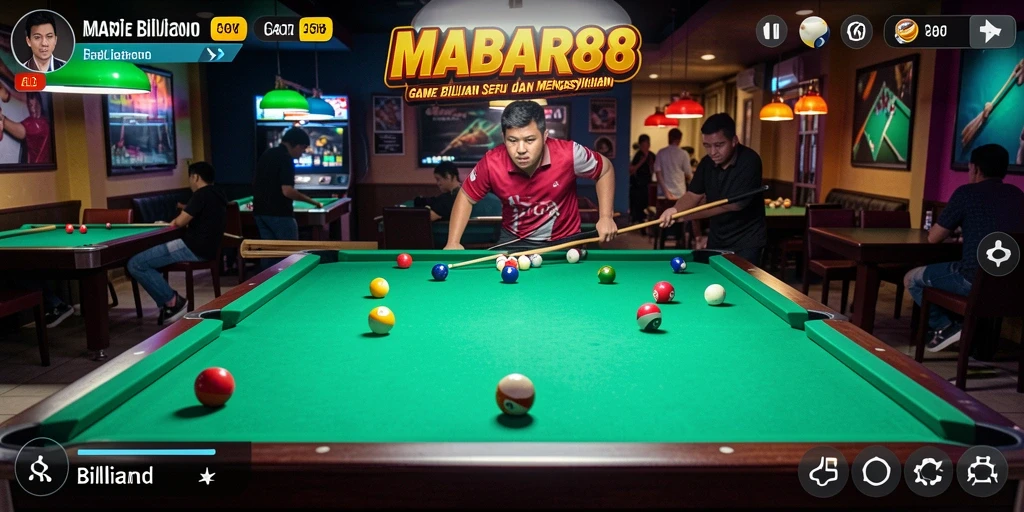 Antarmuka MABAR88 menampilkan meja biliar yang realistis dan desain yang menarik.